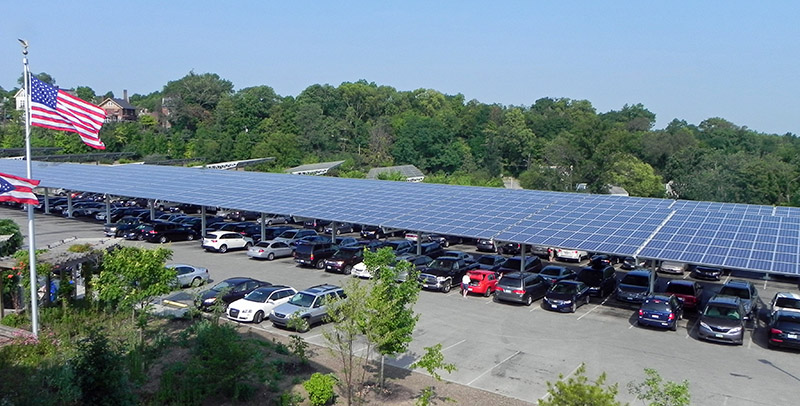 Solar panels over zoo's car parking.